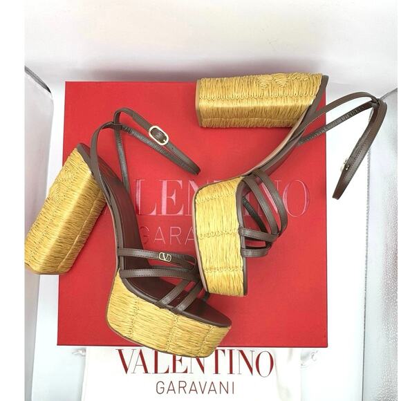 VALENTINO GARAVANI cacao & Tobacco Raflower espadrille Sandal 40 - Picture 2 of 16